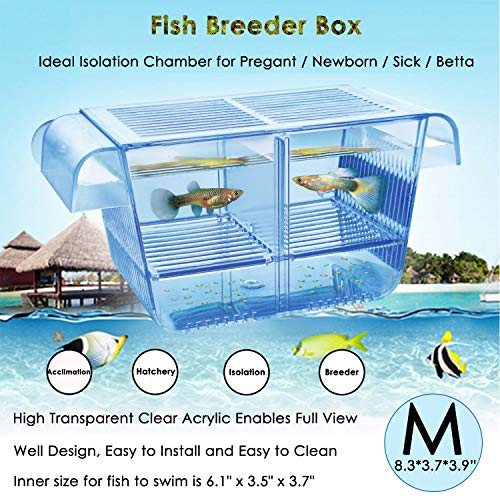 capetsma Fish Breeder Box, Hang-on Nursery Fish Tank with Breeding Hatching Incubator Acclimation Box, Perfect Fish Tank Divider for Aggressive Skaded Gravid Fish Small Fish Brine Reker Clownfish
